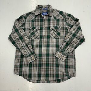 Pendleton Frontier Pearl Snap Shirt Plaid Western Green Grey